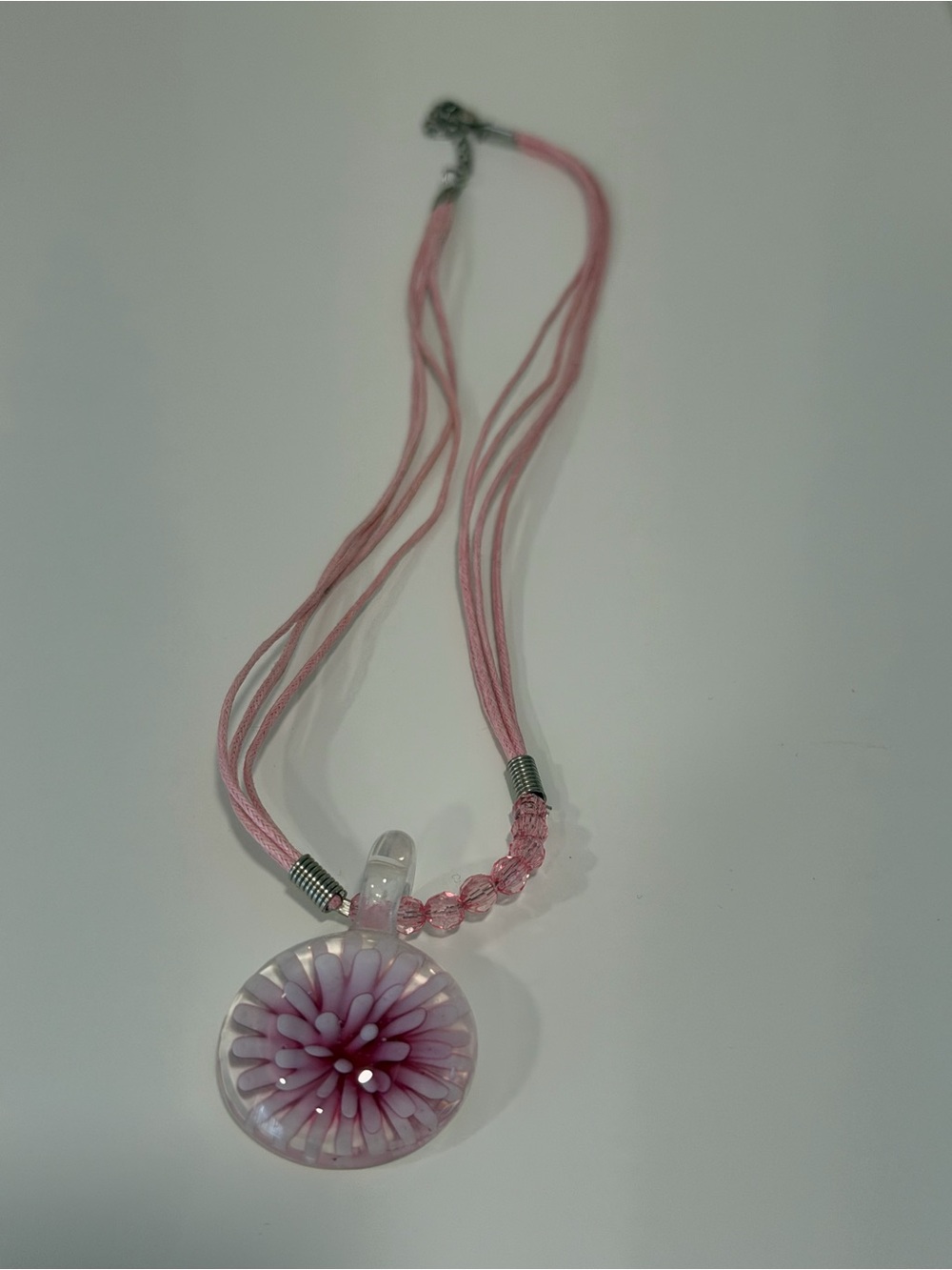 Pink Glass Flower Pendant Necklace